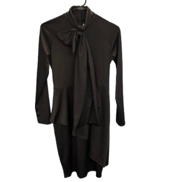 Only She Dresses & Skirts - Only She Chic Black Long Sleeve Tie Neck Dress With Asymmetrical Hem